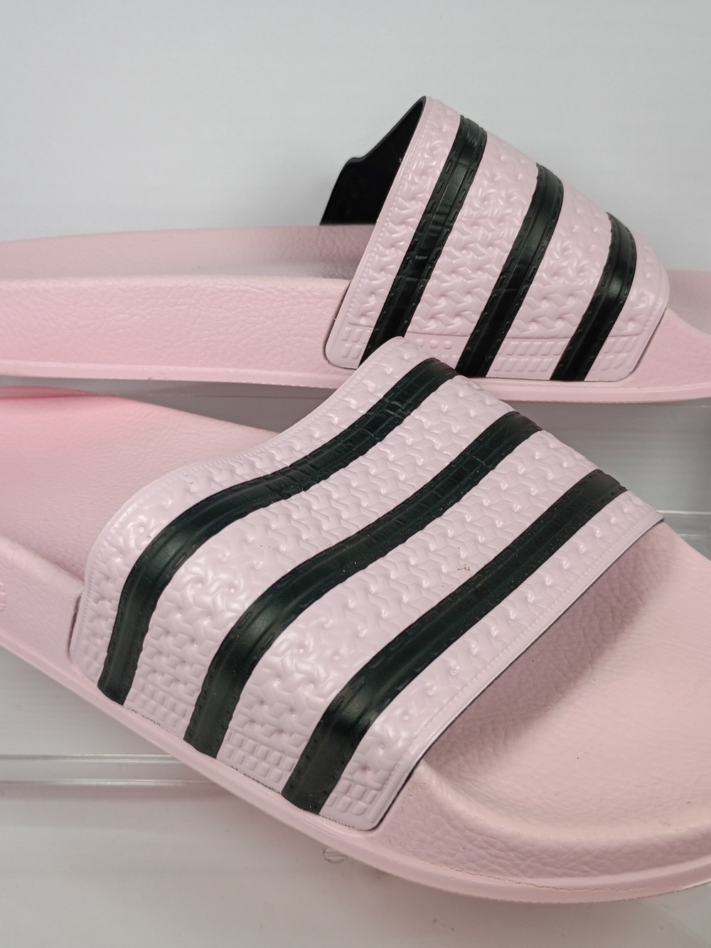 Pink Slide Sandals with Black Stripes - men's Casual Pool Slides 9